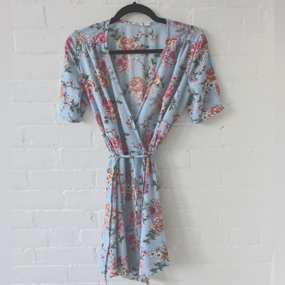 Blue floral wrap dress, small